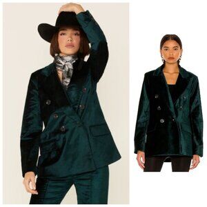 Free People Velvet Ashby Blazer Double Breasted Green XL
